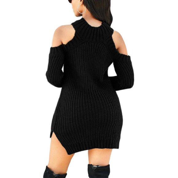 Women's Knit Sweater Dress Casual Sexy Off Shoulder Long Sleeve Winter - Picture 4 of 8